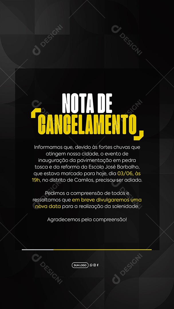 Story Nota de Cancelamento Prefeitura Social Media PSD Editável