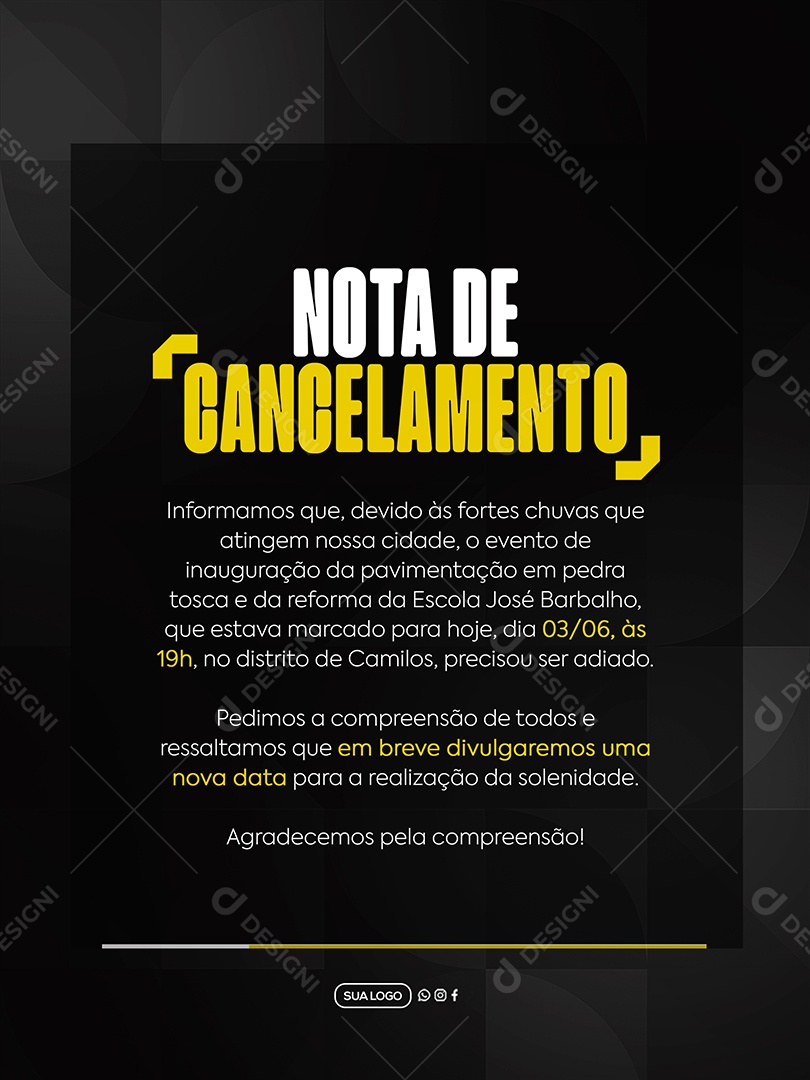 Nota de Cancelamento Prefeitura Social Media PSD Editável