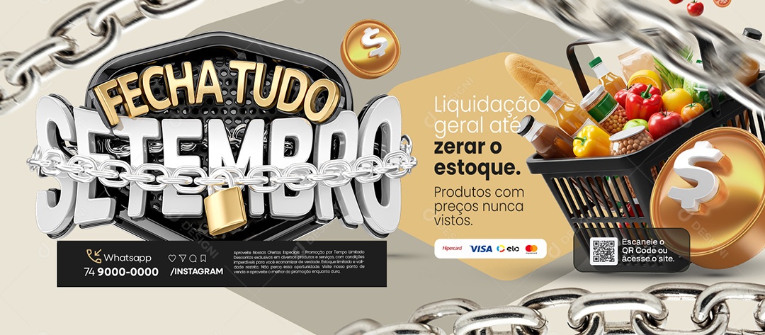 Banner Fecha Tudo Setembro Supermercado Liquidação Geral Social Media PSD Editável