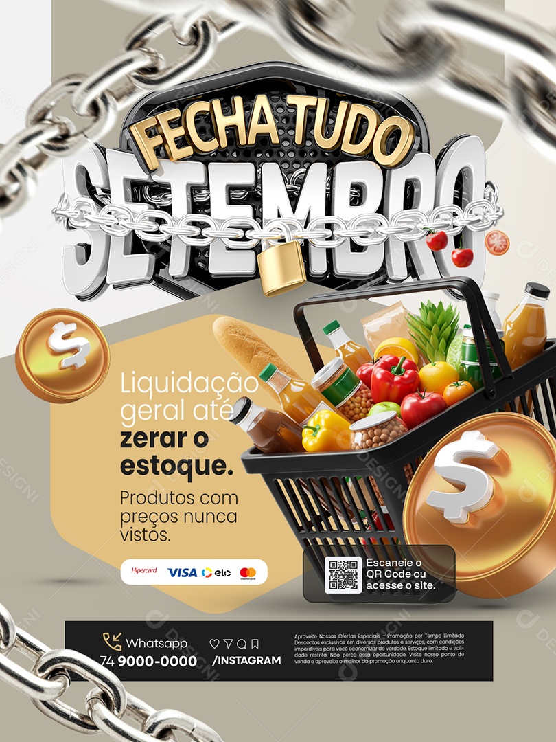 Fecha Tudo Setembro Supermercado Liquidação Geral Social Media PSD Editável