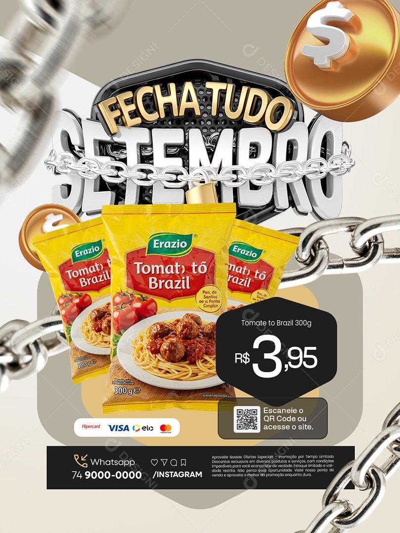 Fecha Tudo Setembro Supermercado Extrato de Tomate Social Media PSD Editável