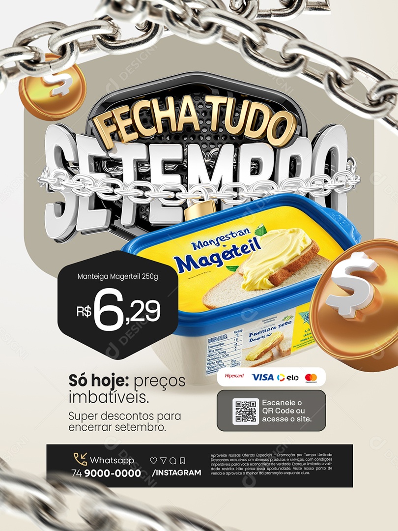 Fecha Tudo Setembro Supermercado Manteiga Preços Imbatíveis Social Media PSD Editável