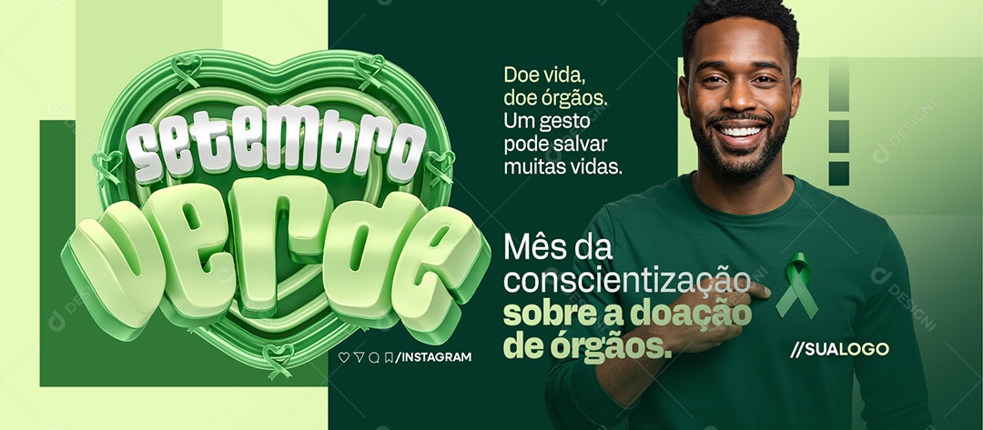 Banner Setembro Verde Mês da Conscientização Sobre a Doação de Órgãos Social Media PSD Editável