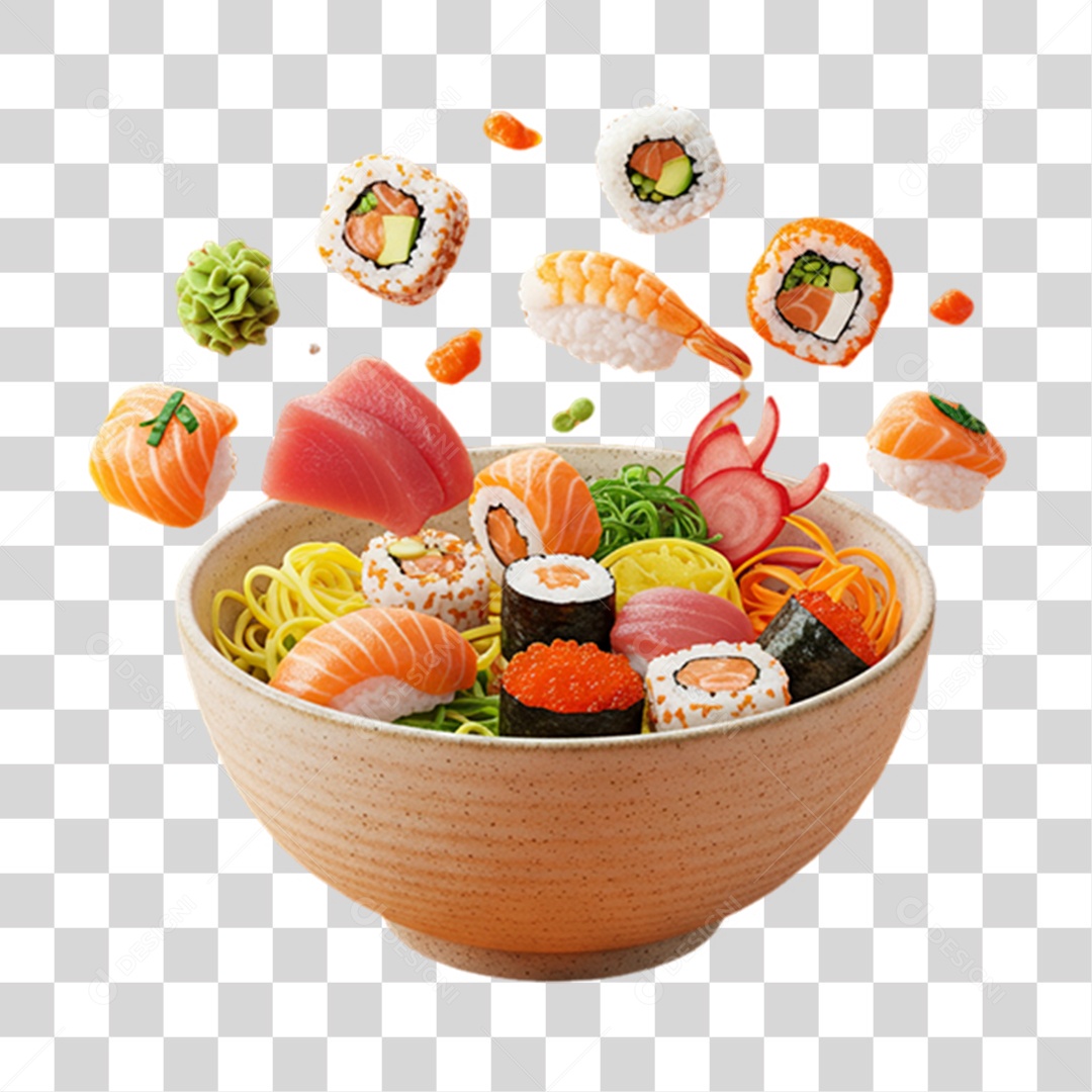 Prato Chirashi Sushi da Culinária Japonesa PNG Transparente