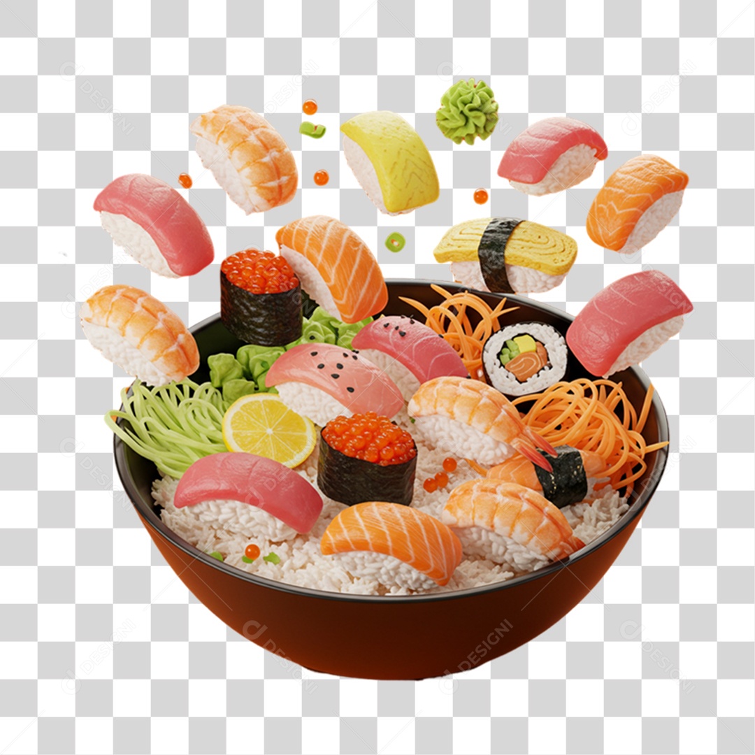 Prato Chirashi Sushi da Culinária Japonesa PNG Transparente