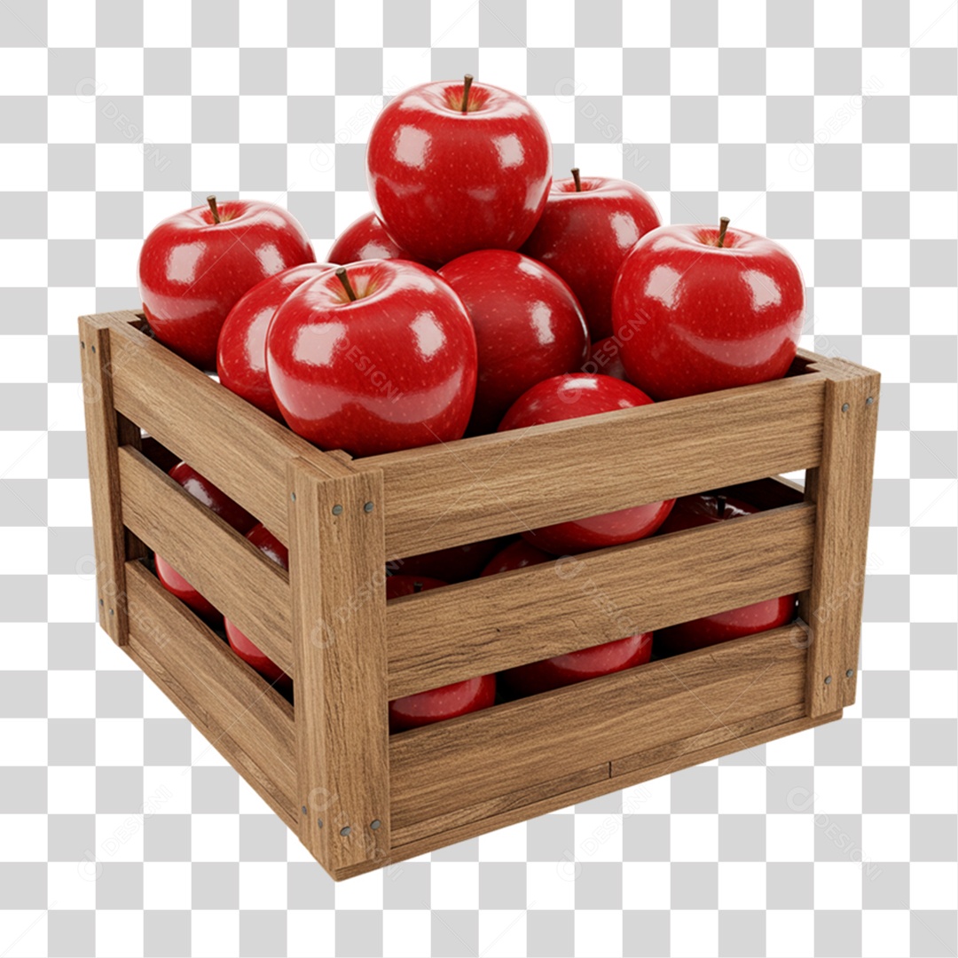 Caixa de Madeira com Maçãs PNG Transparente