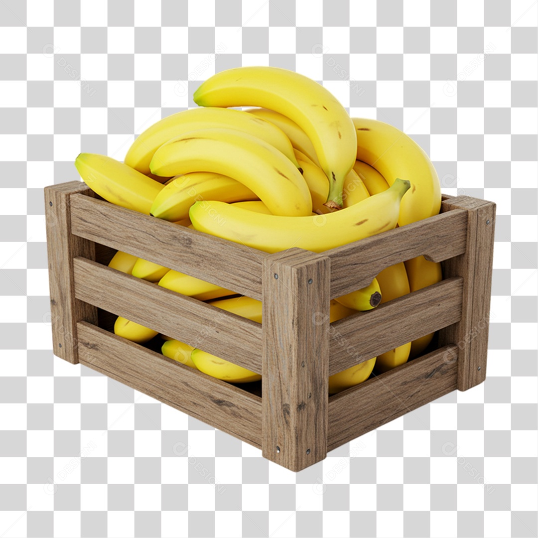 Caixa de Madeira com Bananas PNG Transparente