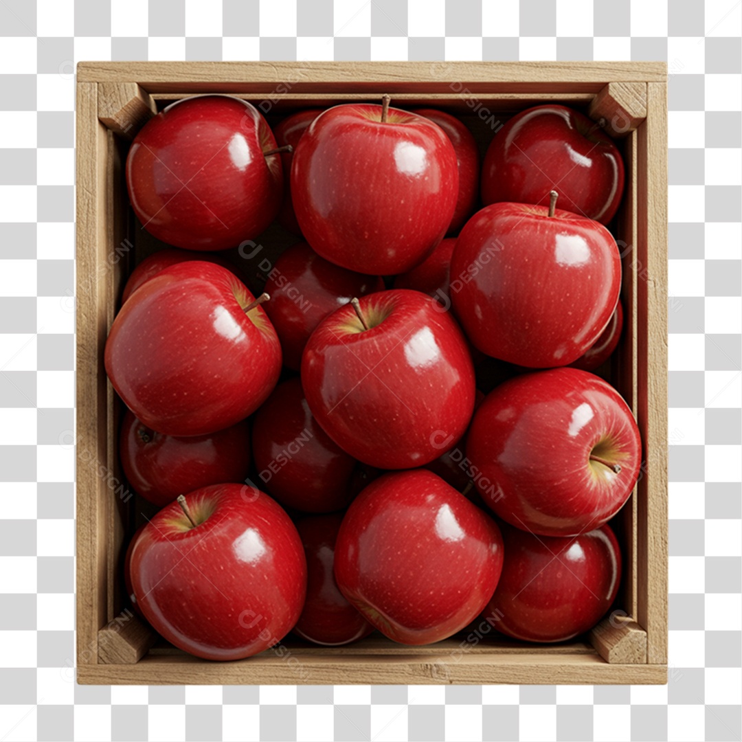Caixa de Madeira com Maçãs PNG Transparente
