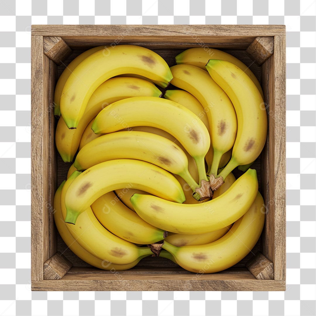 Caixa de Madeira com Bananas PNG Transparente