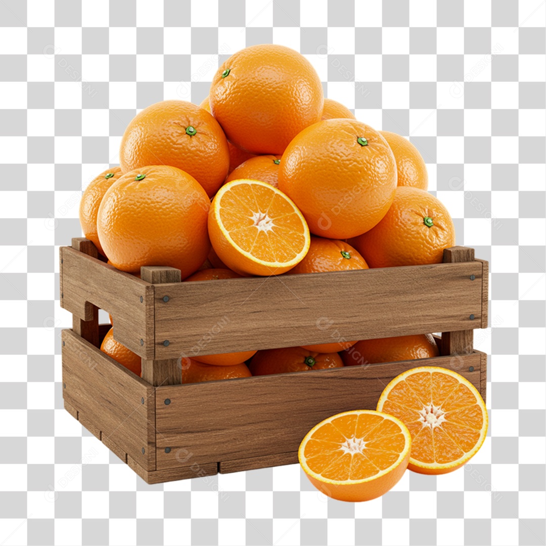 Caixa de Madeira com Laranjas PNG Transparente