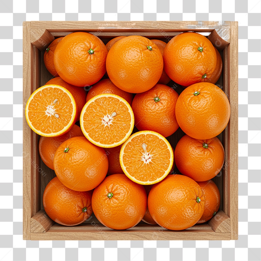 Caixa de Madeira com Laranjas PNG Transparente