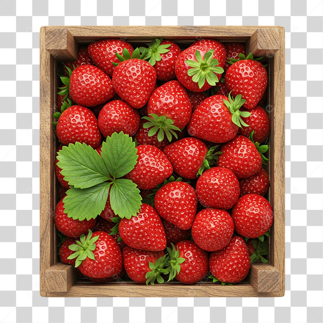 Caixa de Madeira com Morangos PNG Transparente