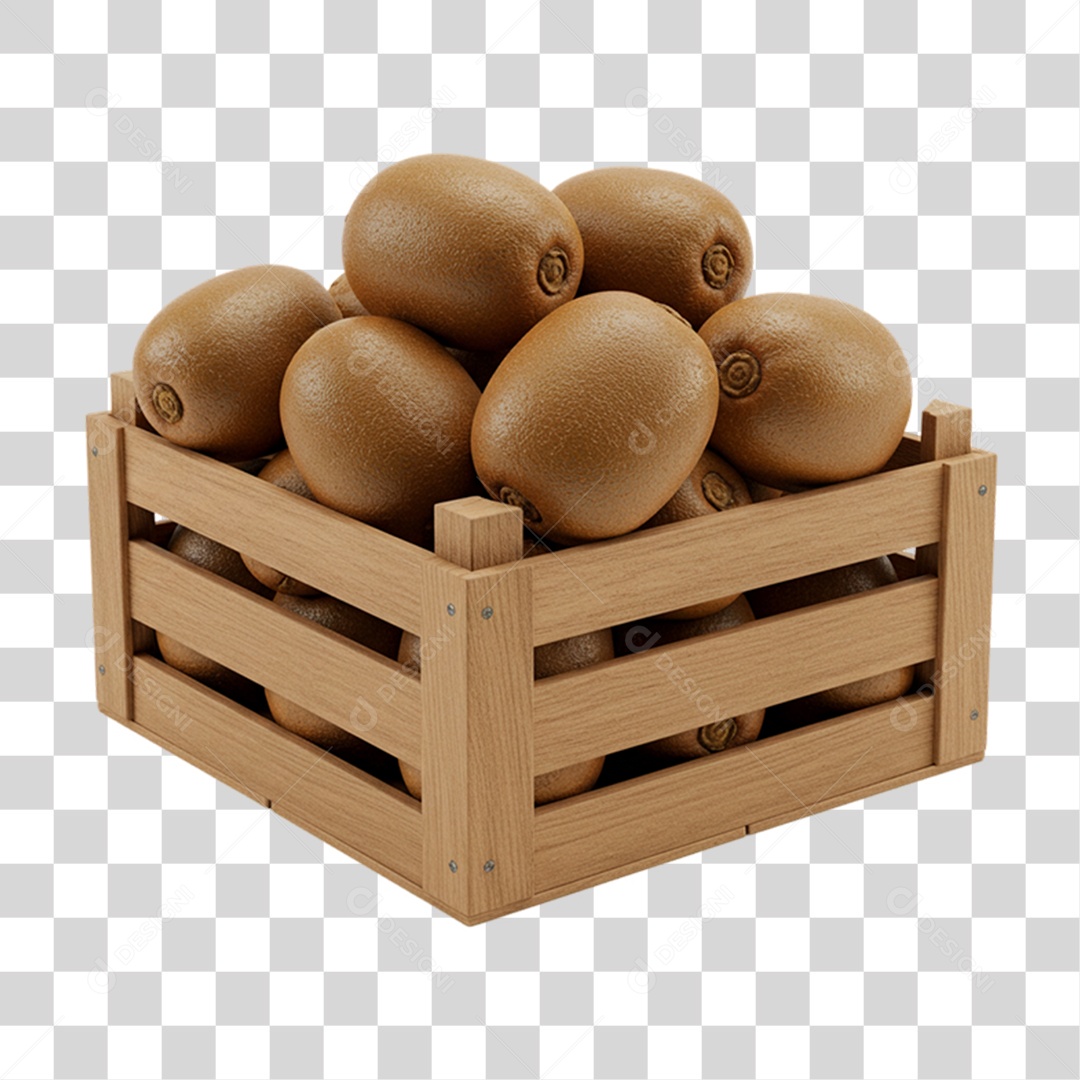 Caixa de Madeira com Kiwi PNG Transparente