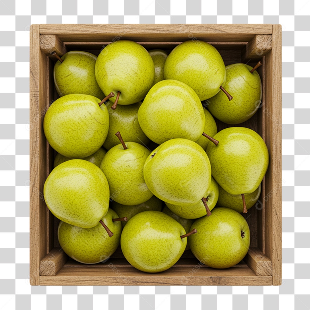 Caixa de Madeira com Peras PNG Transparente