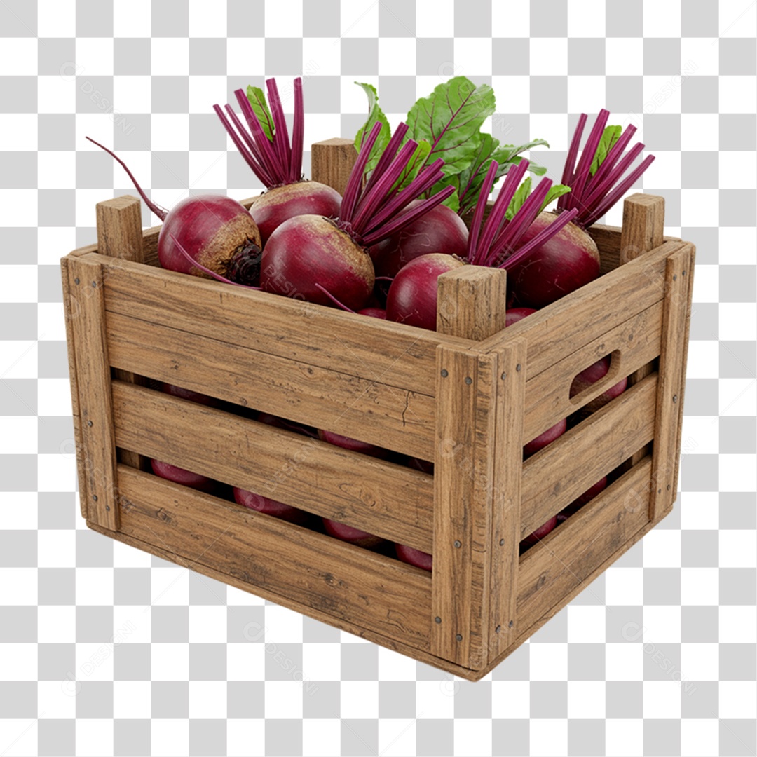 Caixa de Madeira com Beterraba PNG Transparente