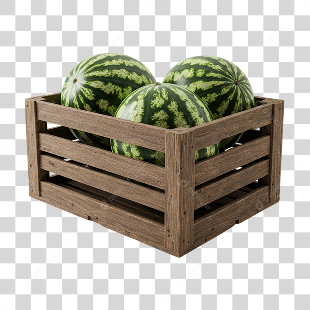 Caixa de Madeira com Melancia PNG Transparente