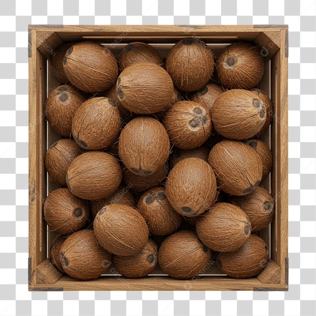 Caixa de Madeira com Cocos PNG Transparente