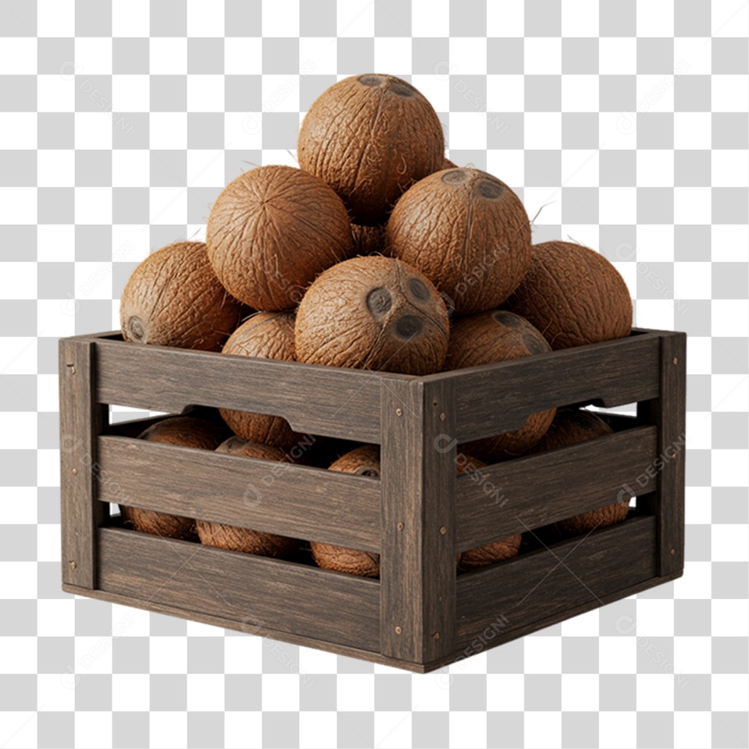 Caixa de Madeira com Cocos PNG Transparente