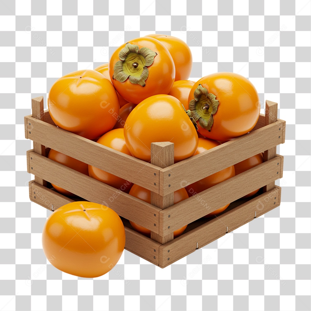 Caixa de Madeira com Caquis  PNG Transparente