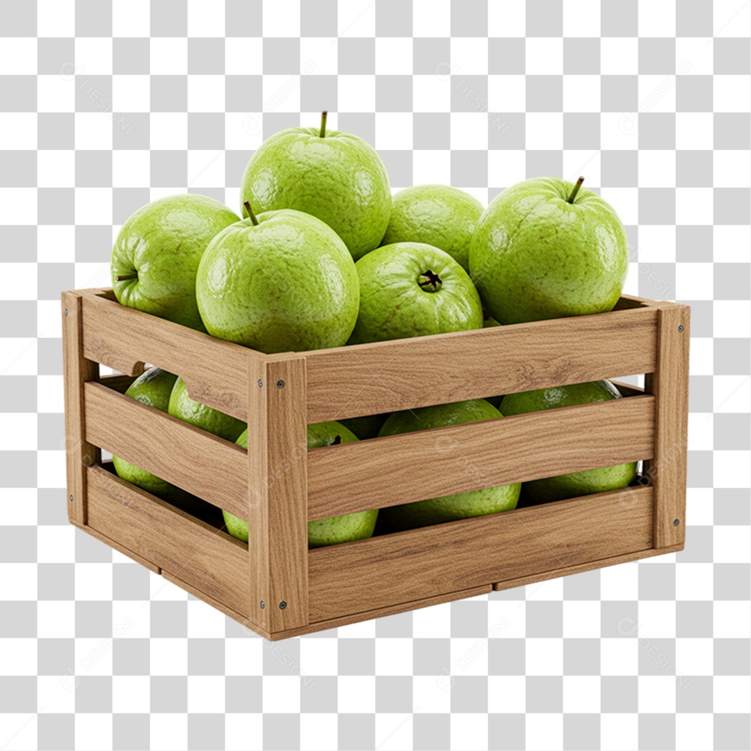 Caixa de Madeira com Goiabas PNG Transparente