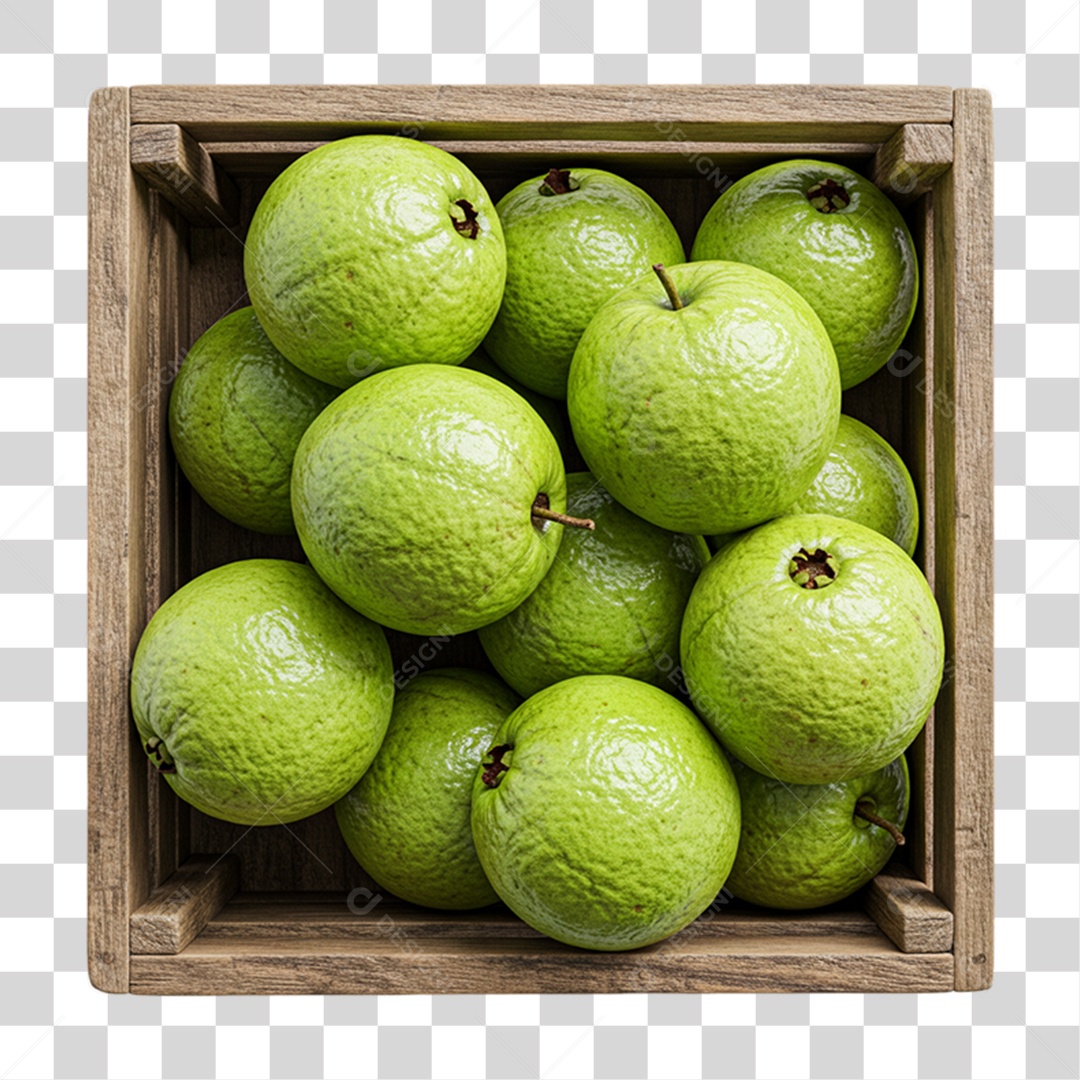 Caixa de Madeira com Goiabas PNG Transparente