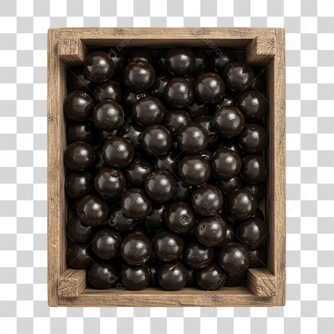 Caixa de Madeira com Jabuticabas PNG Transparente