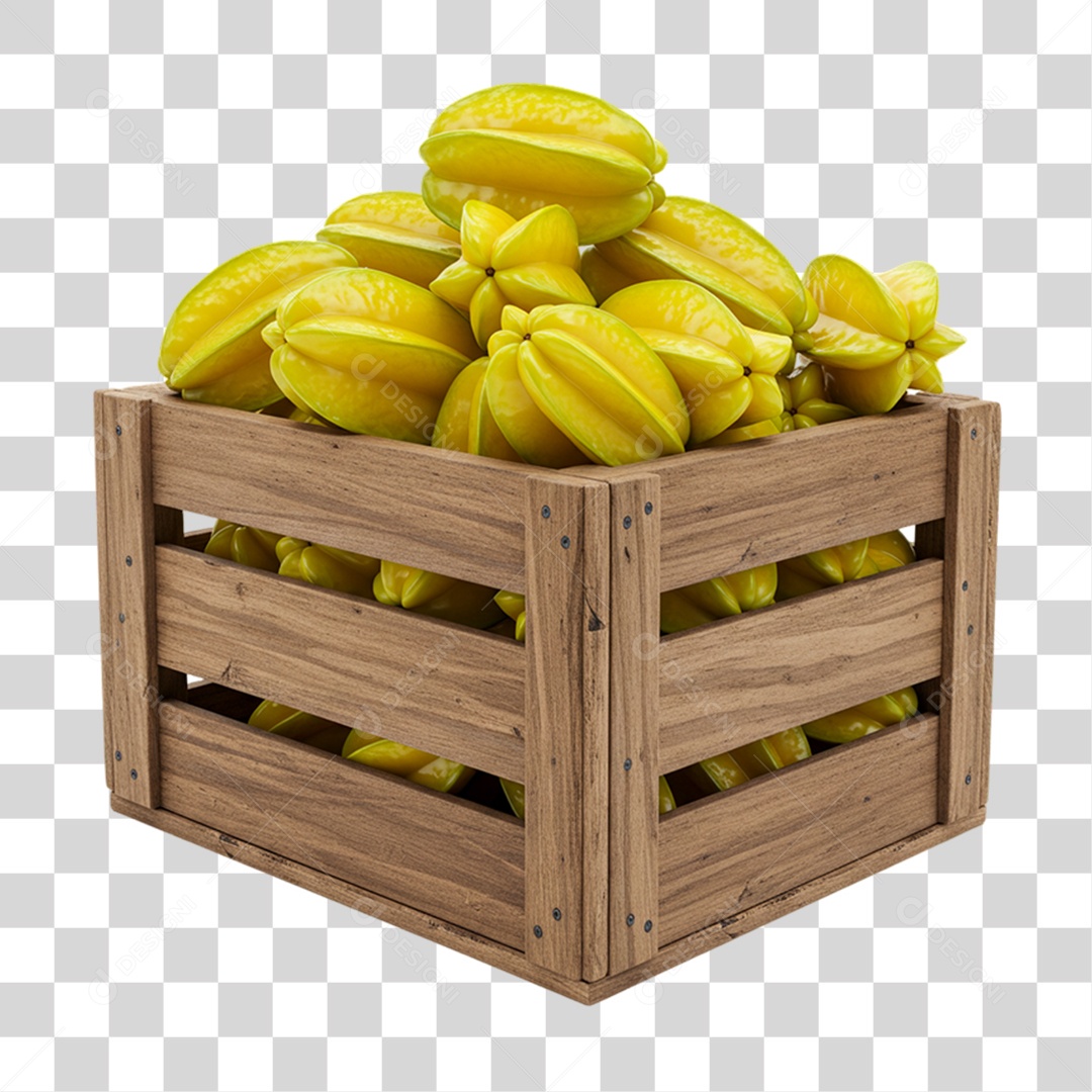 Caixa de Madeira com Carambolas PNG Transparente