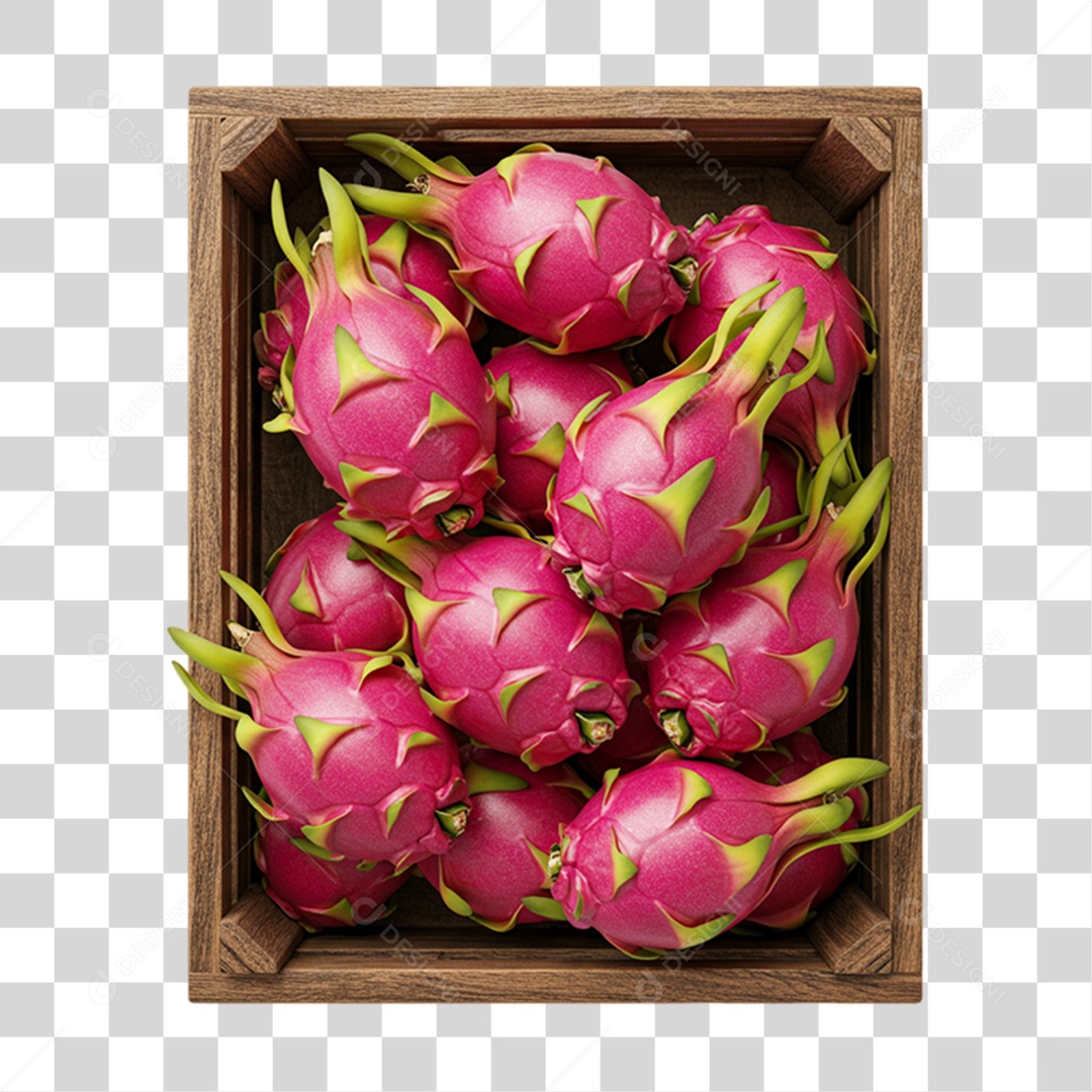 Caixa de Madeira com Pitaias PNG Transparente