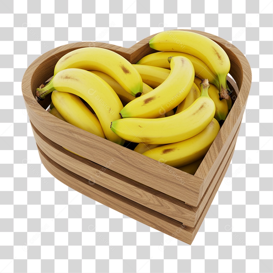 Caixa de Madeira com Bananas PNG Transparente