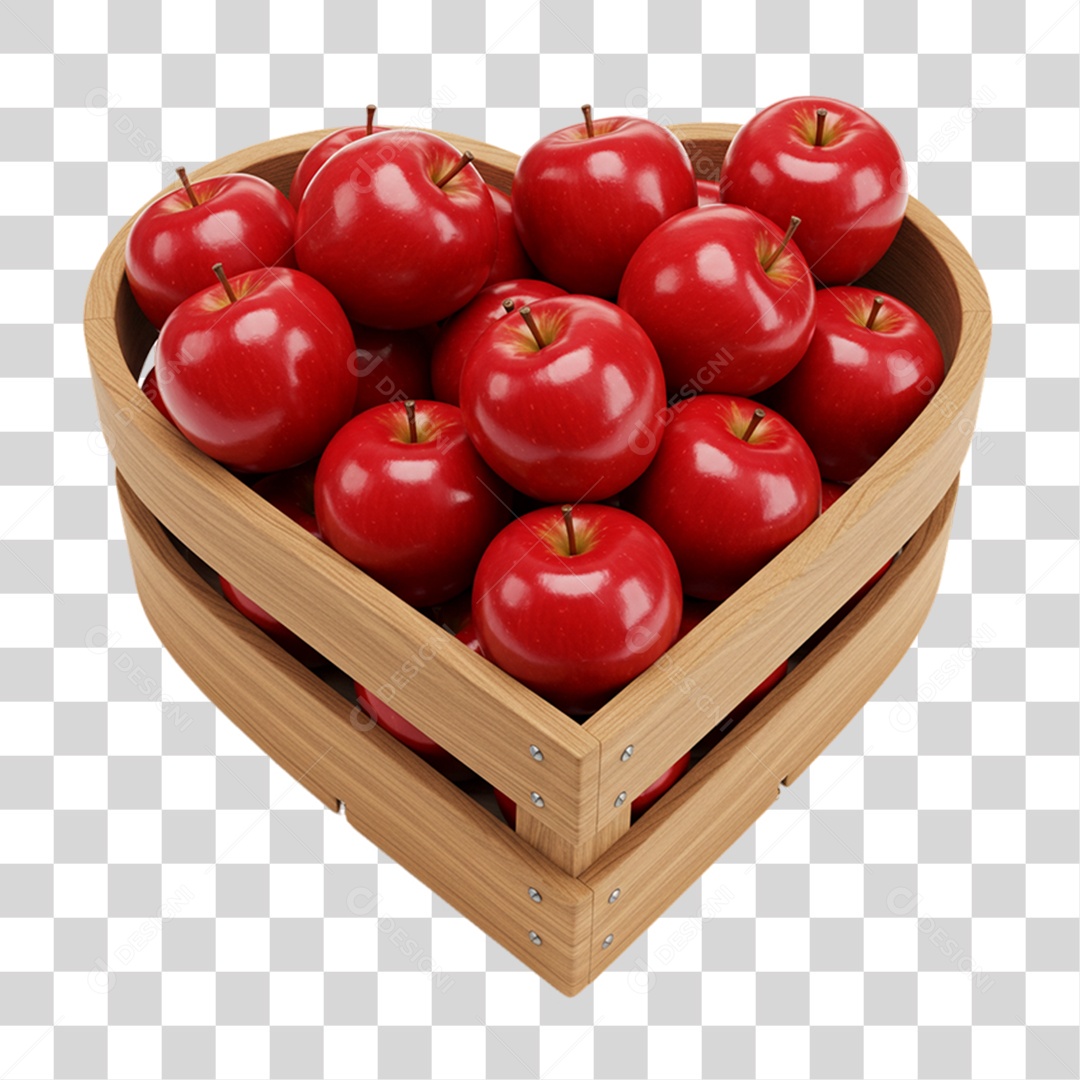 Caixa de Madeira com Maçãs PNG Transparente