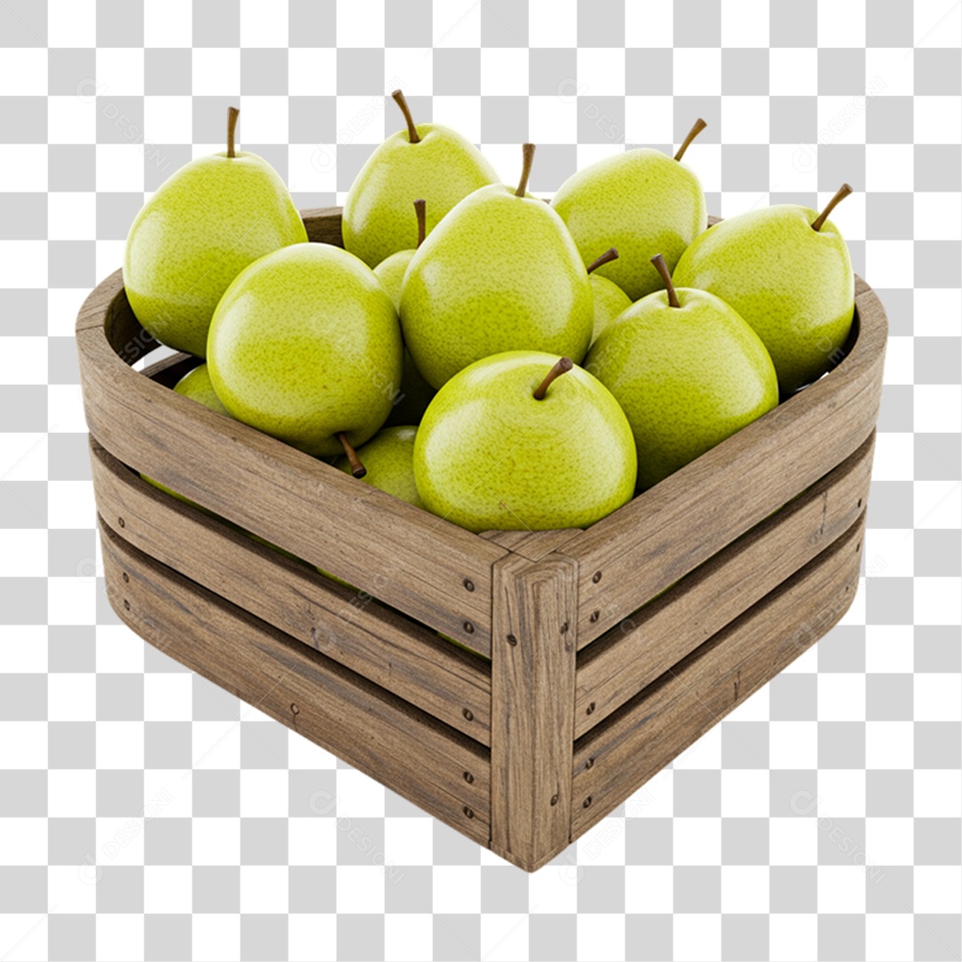Caixa de Madeira com Peras PNG Transparente