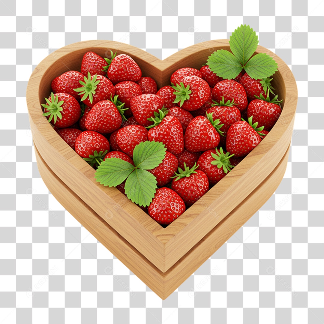 Caixa de Madeira com Morangos PNG Transparente