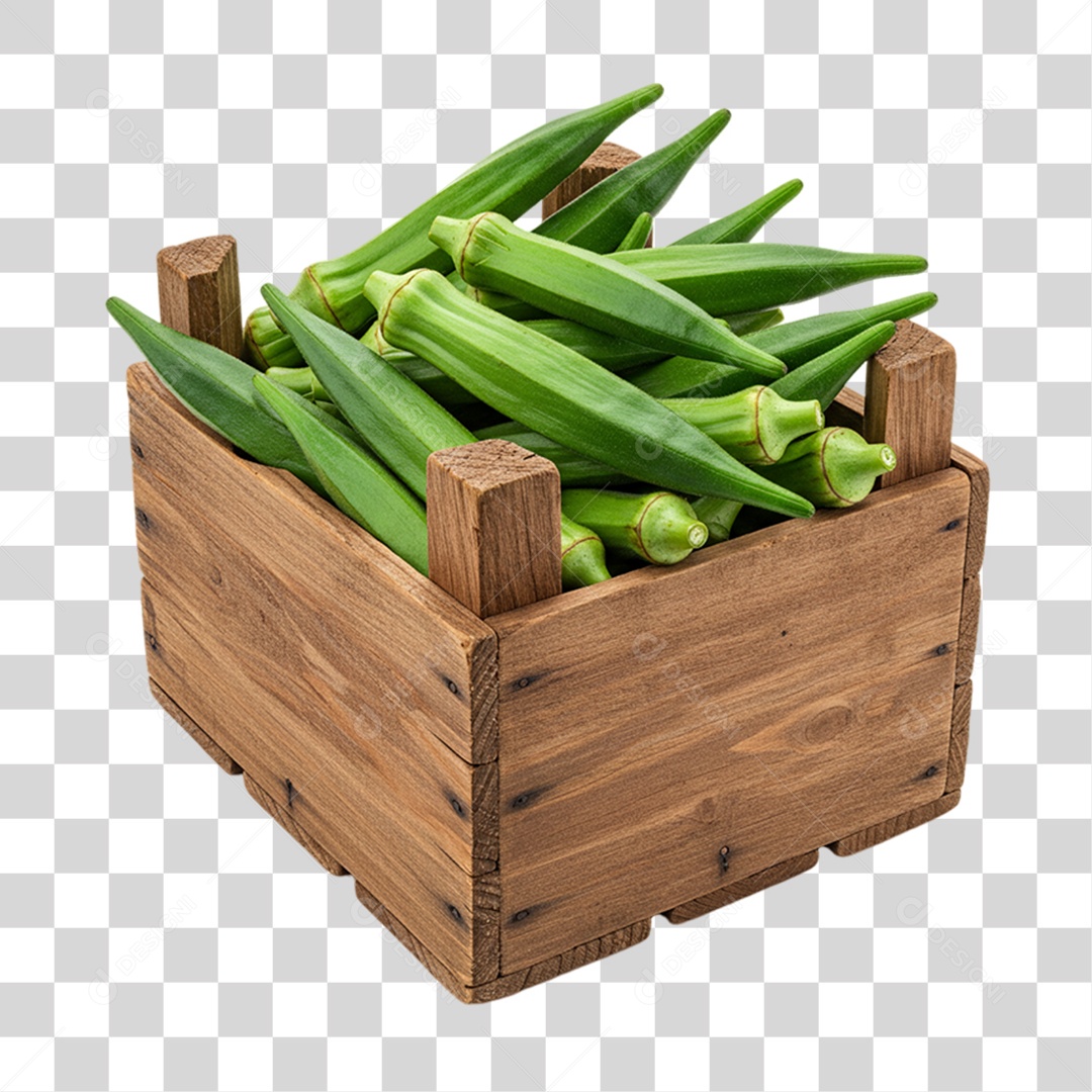 Caixa de Madeira com Quiabos PNG Transparente