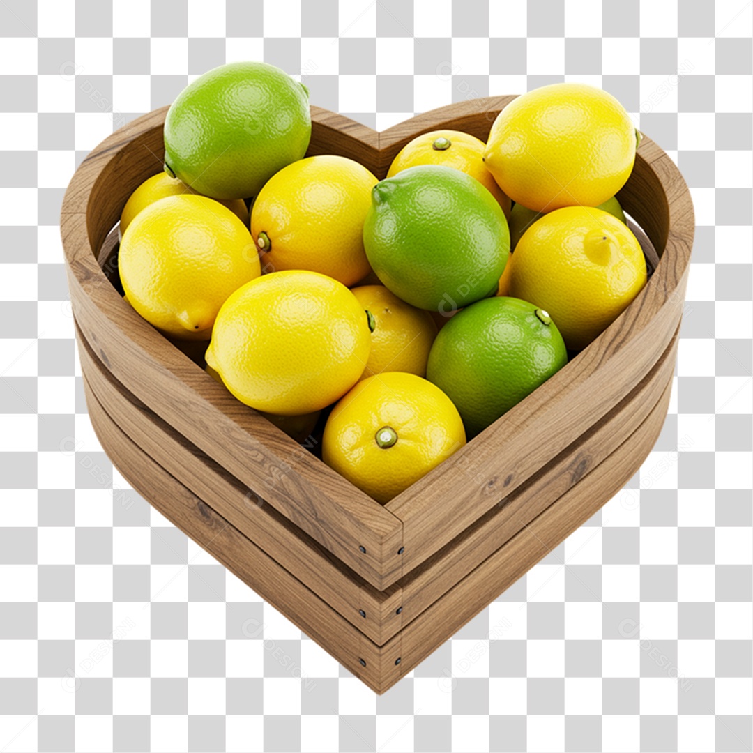 Caixa de Madeira com Limões PNG Transparente