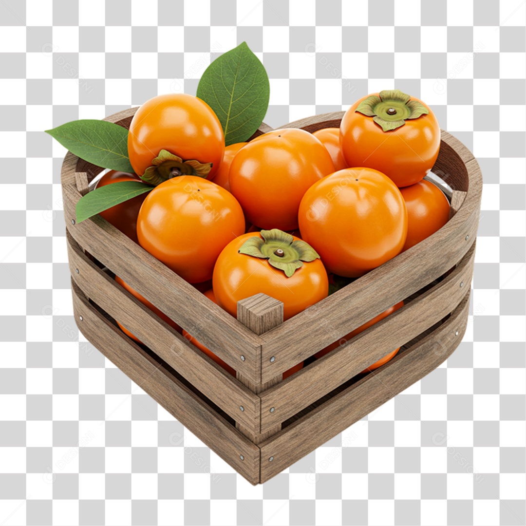 Caixa de Madeira com Caquis PNG Transparente