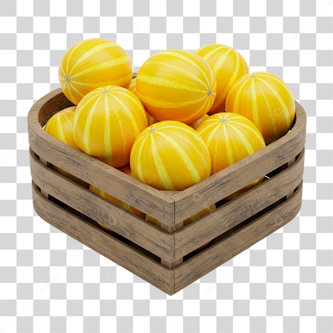 Caixa de Madeira com Melões PNG Transparente