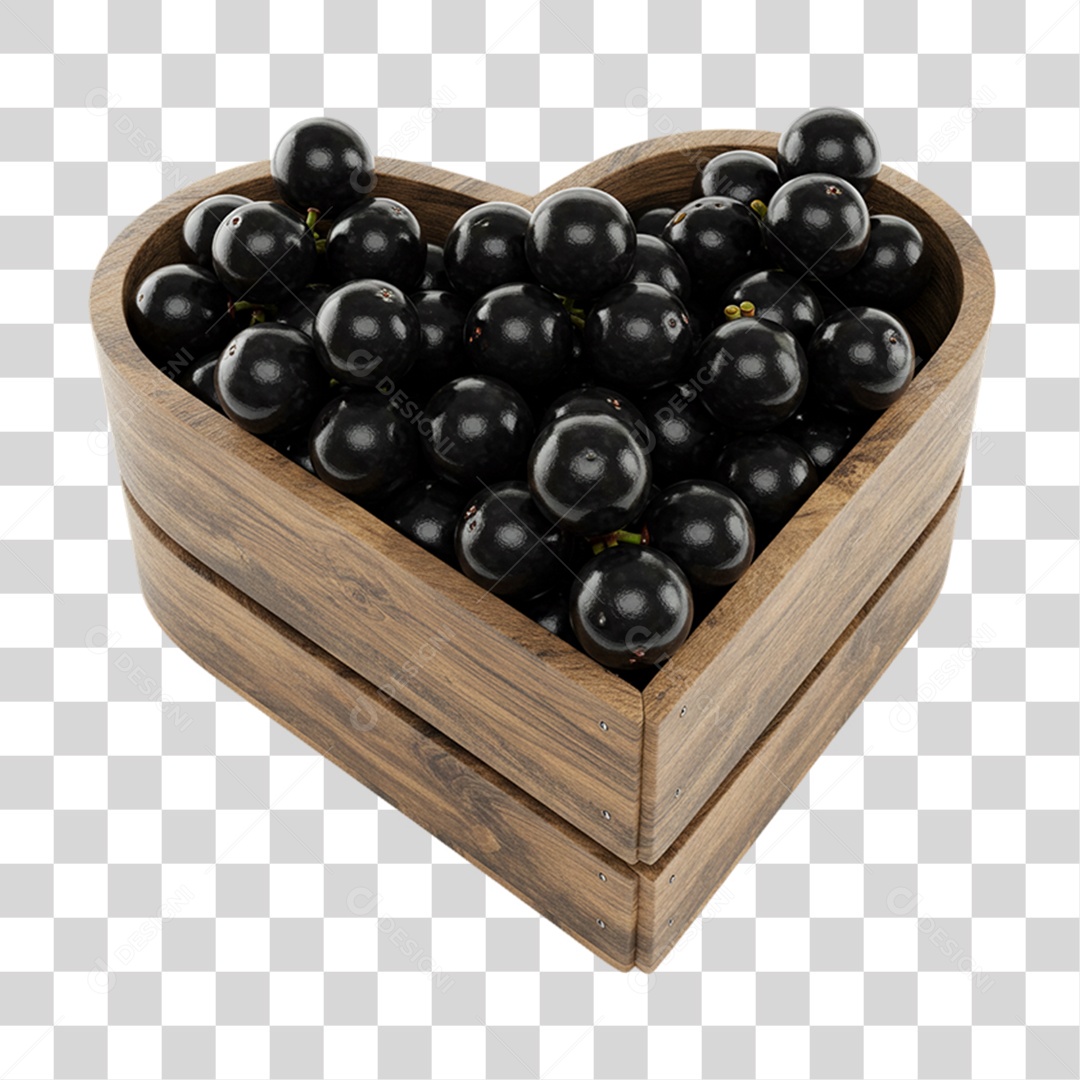 Caixa de Madeira com Jabuticabas PNG Transparente