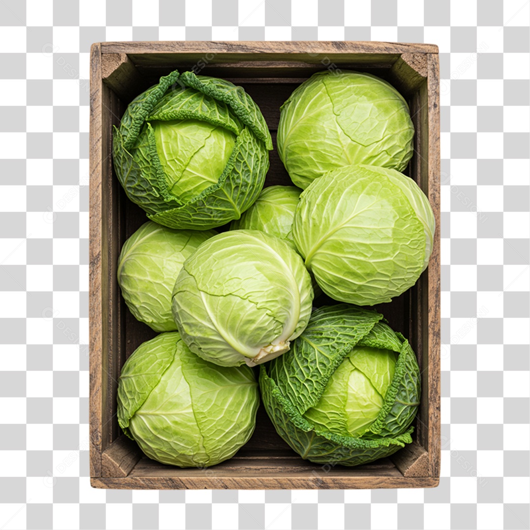 Caixa de Madeira com Repolhos PNG Transparente