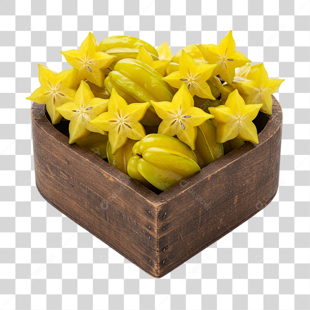Caixa de Madeira com Carambolas PNG Transparente