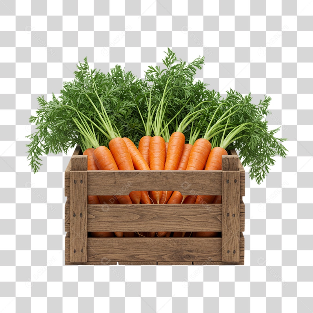 Caixa de Madeira com Cenouras PNG Transparente