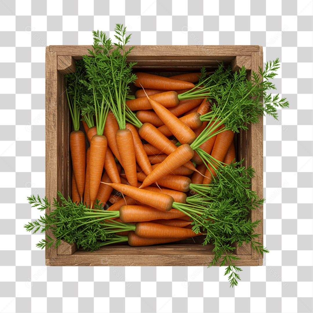 Caixa de Madeira com Cenouras PNG Transparente