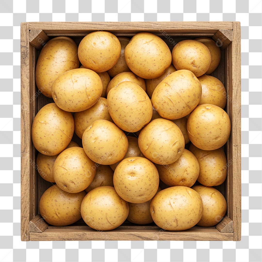 Caixa de Madeira com Batatas PNG Transparente