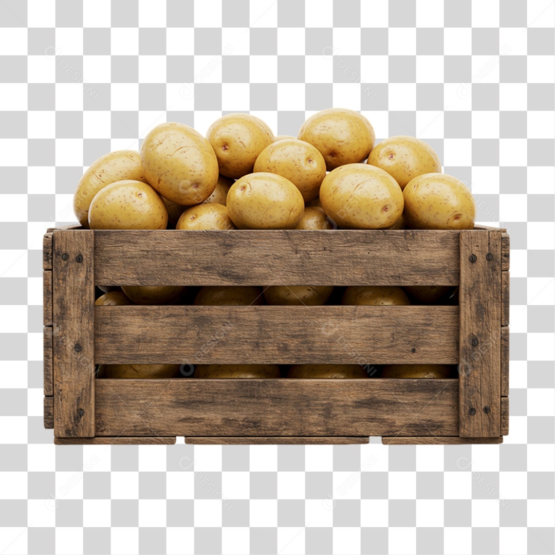 Caixa de Madeira com Batatas PNG Transparente