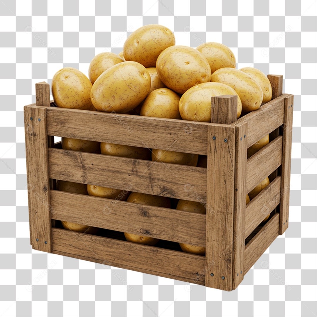 Caixa de Madeira com Batatas PNG Transparente