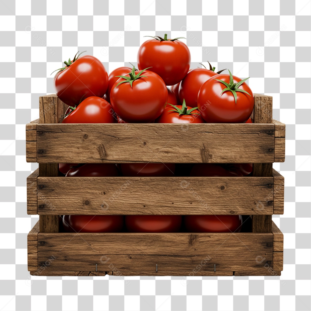 Caixa de Madeira com Tomates PNG Transparente