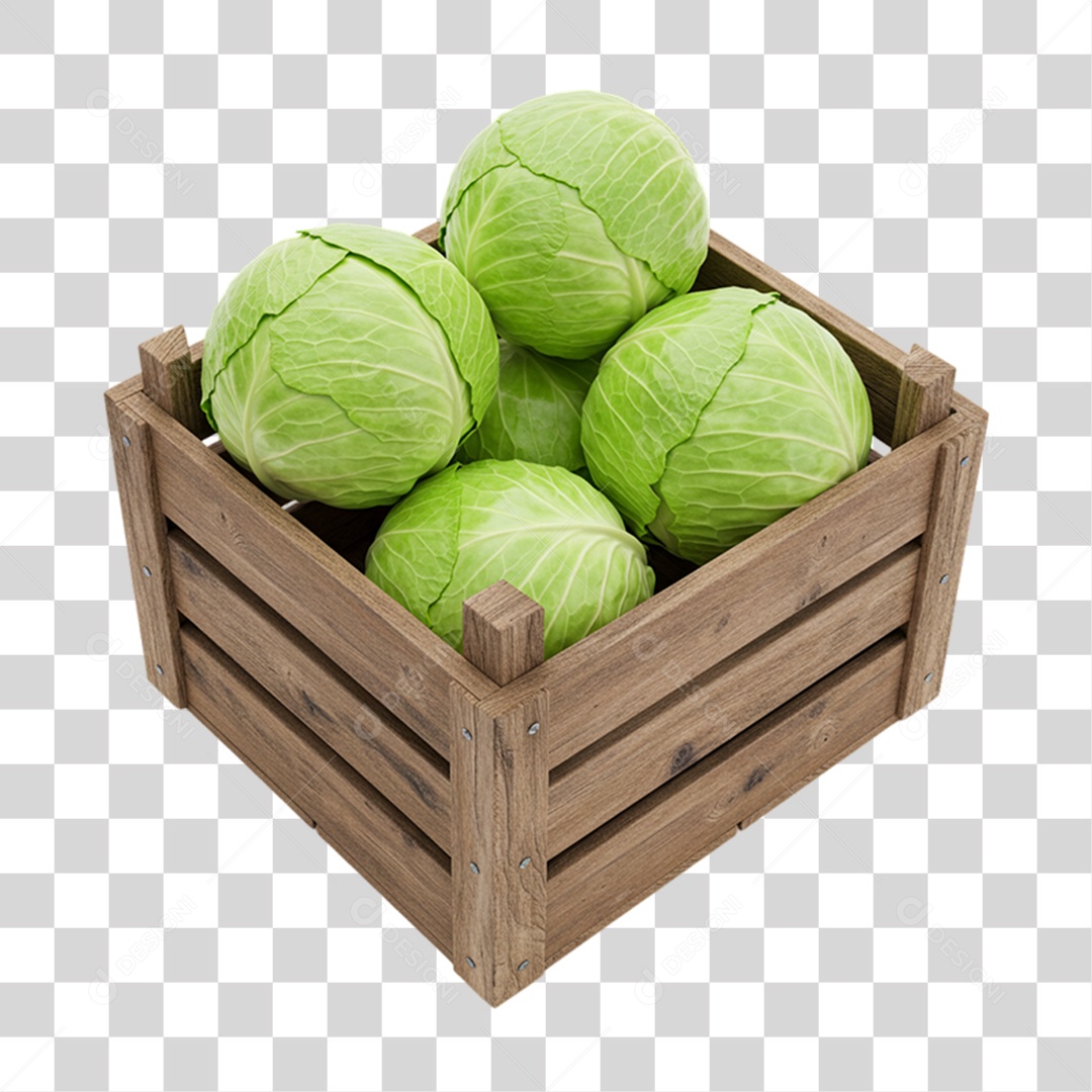 Caixa de Madeira com Repolhos PNG Transparente