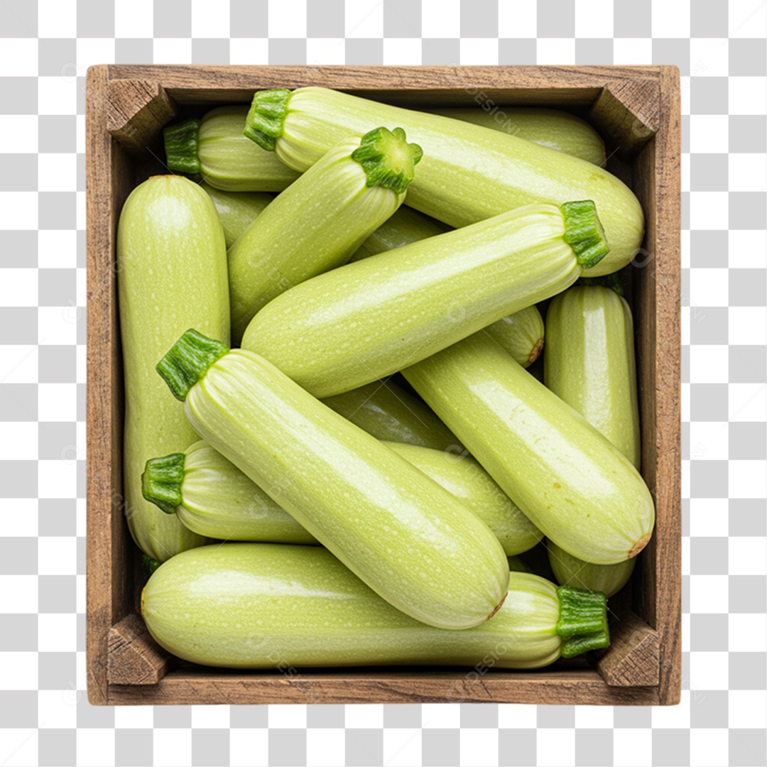 Caixa de Madeira com Abobrinhas Verdes PNG Transparente