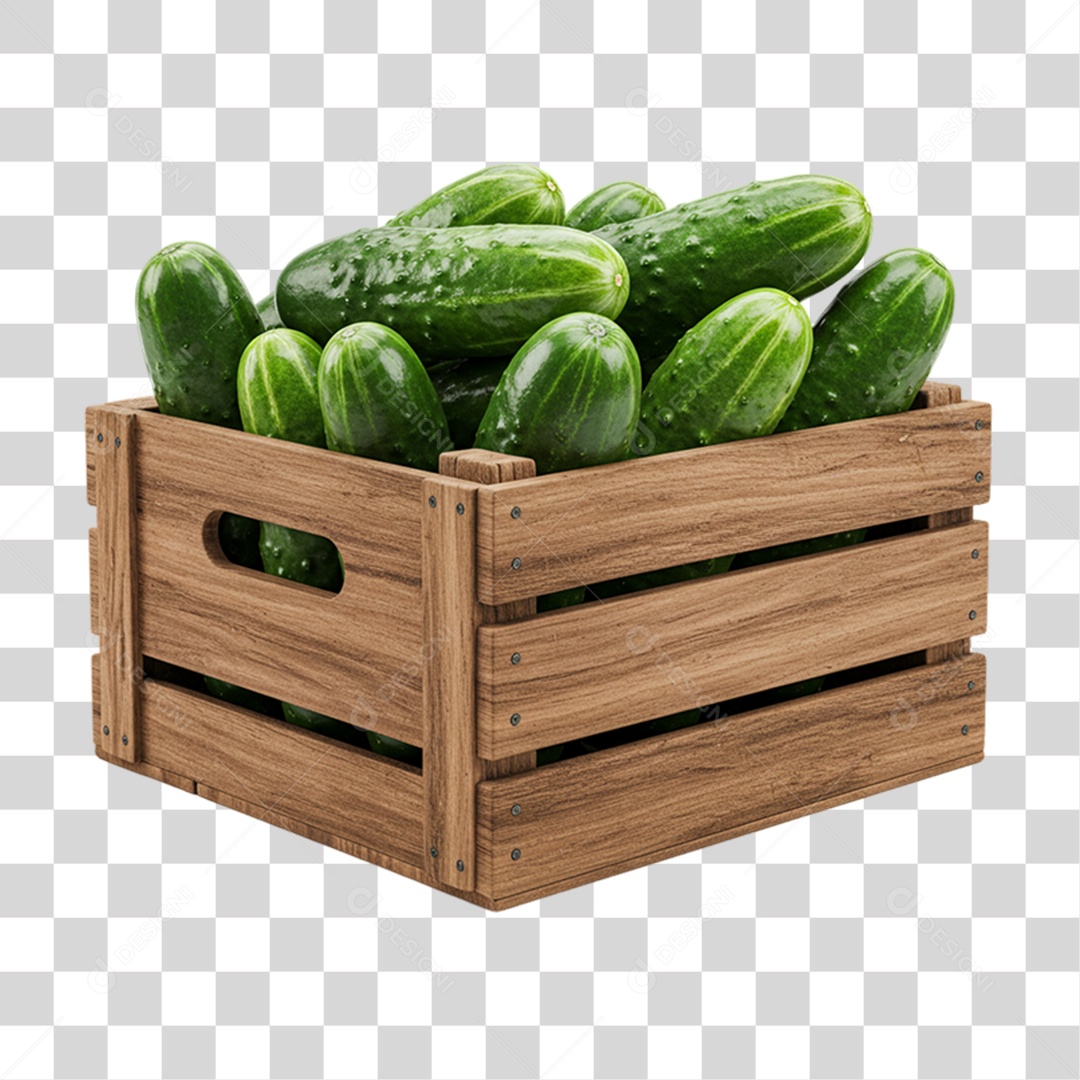 Caixa de Madeira com Pepinos PNG Transparente