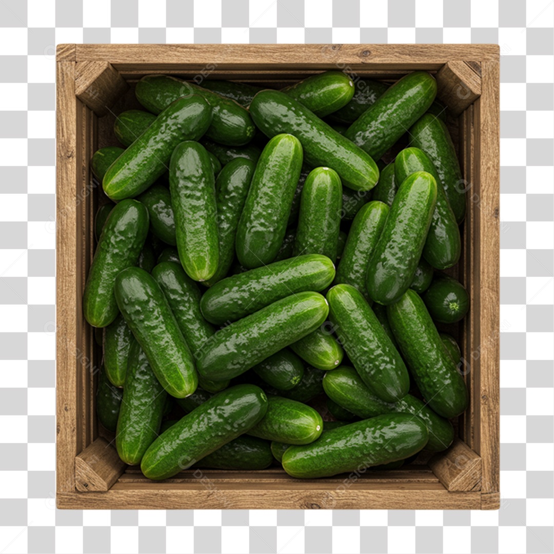 Caixa de Madeira com Pepinos PNG Transparente