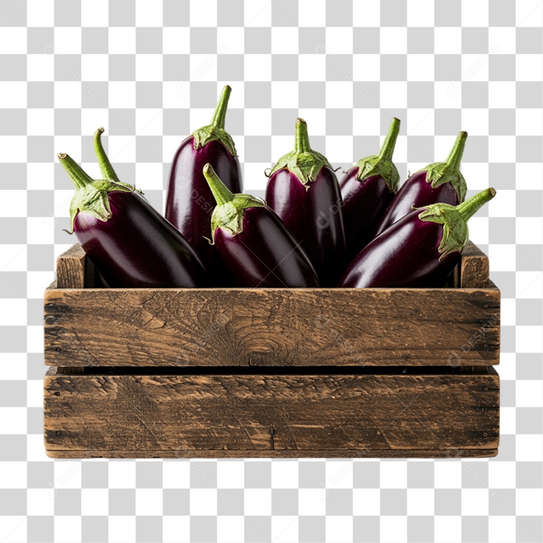 Caixa de Madeira com Berinjelas  PNG Transparente